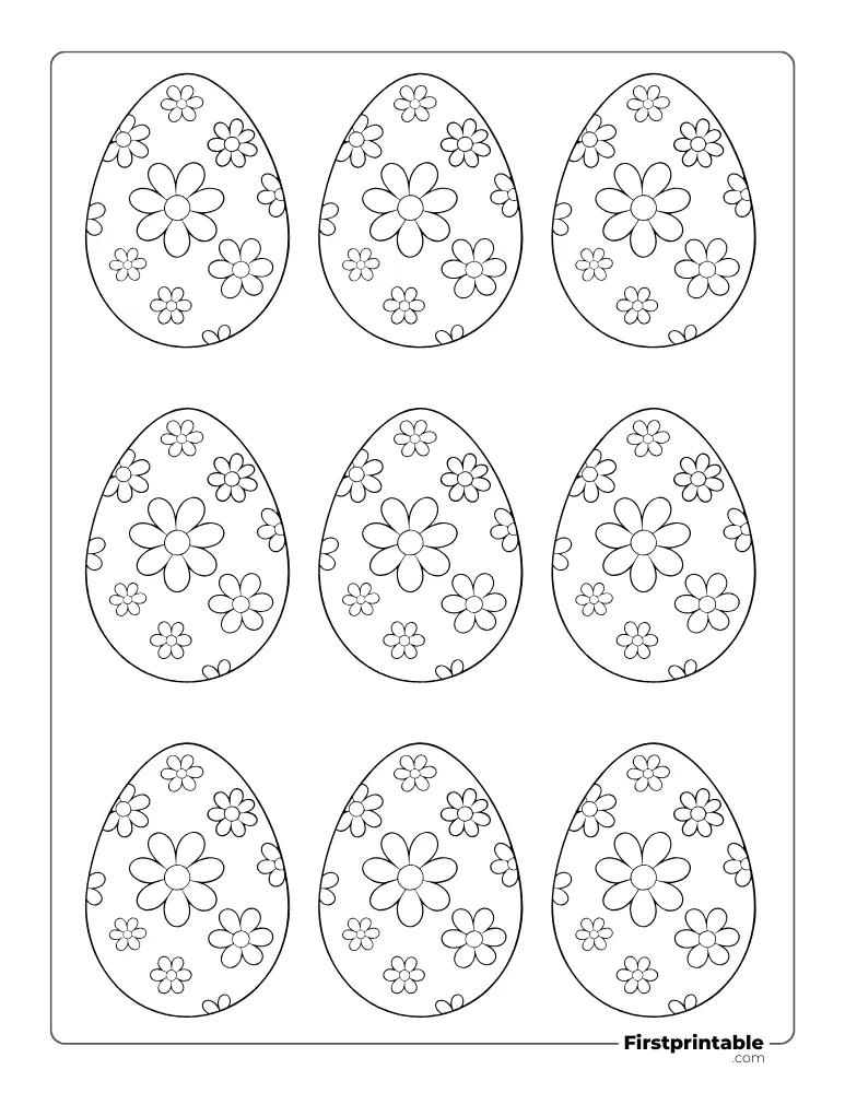 Flowers Pattern Easter Egg Template - XS Outline