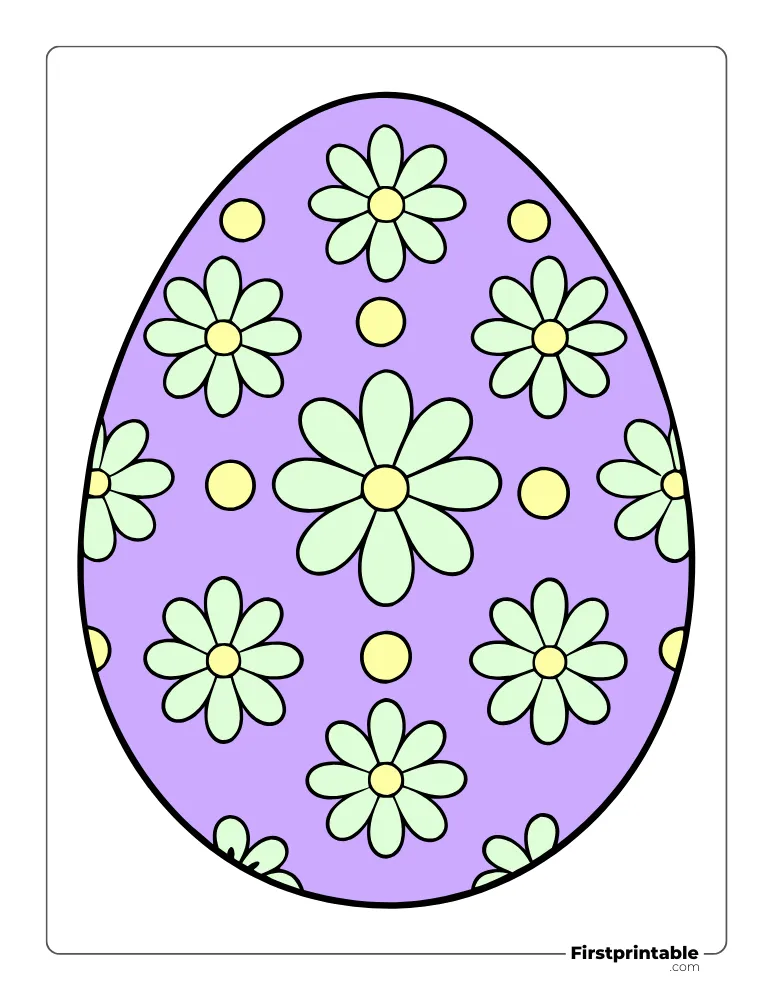 Flowers and Circles Easter Egg Template - Full Page Colored