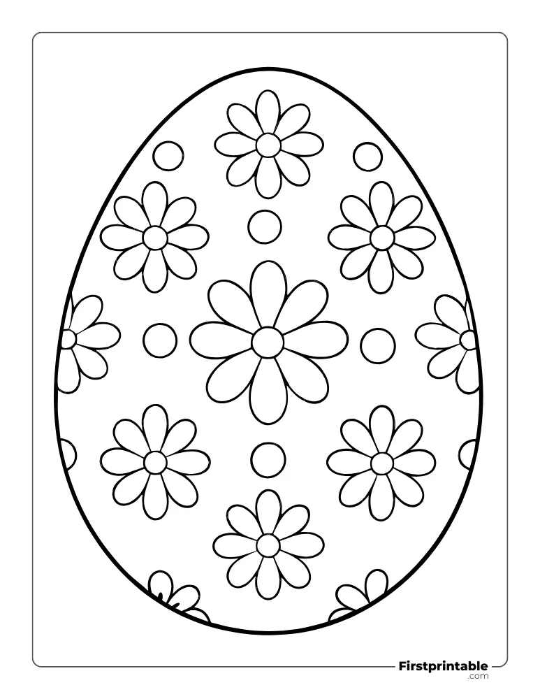 Flowers and Circles Easter Egg Template - Full Page Outline