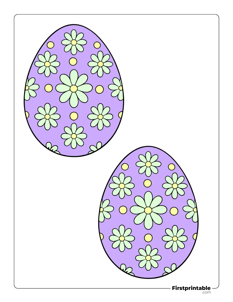 Flowers and Circles Easter Egg Template - Large Colored