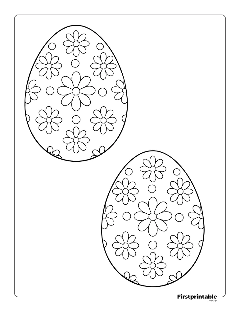 Flowers and Circles Easter Egg Template - Large Outline