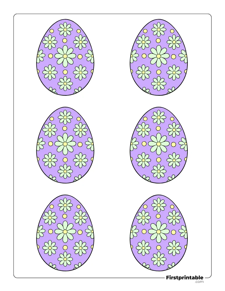 Flowers and Circles Easter Egg Template - Small Colored