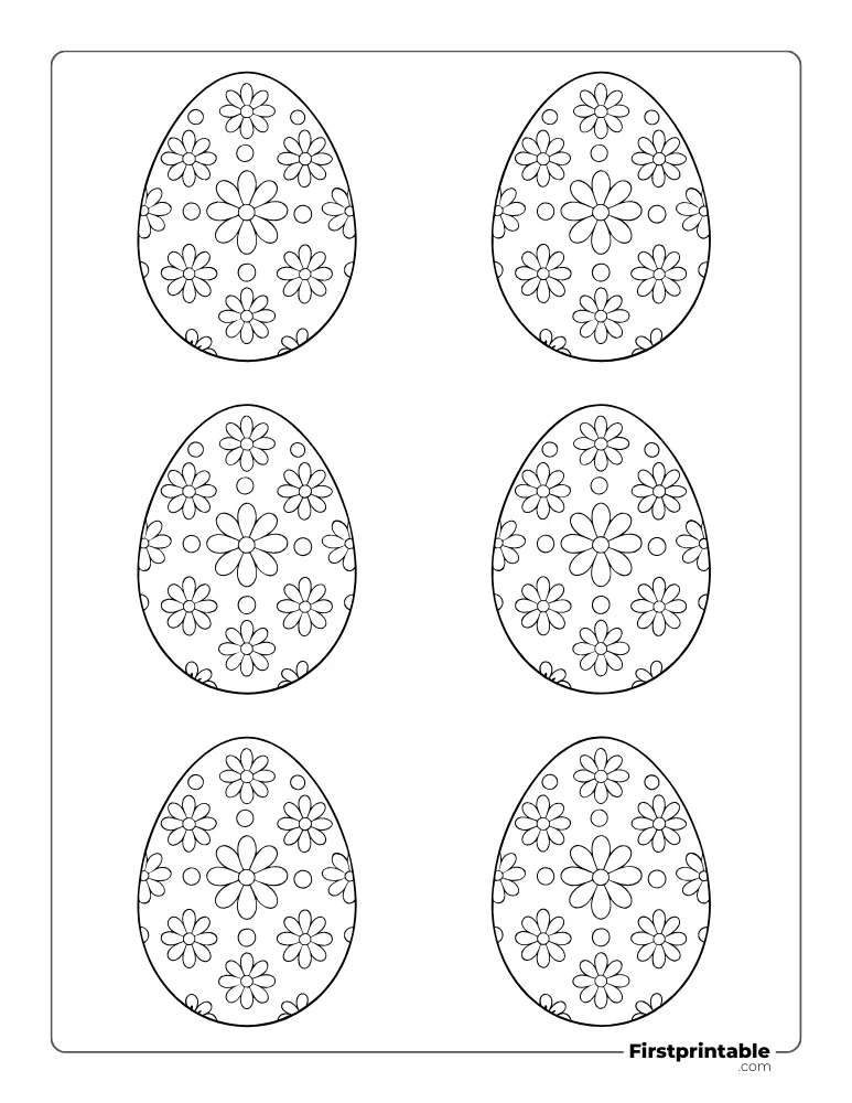 Flowers and Circles Easter Egg Template - Small Outline