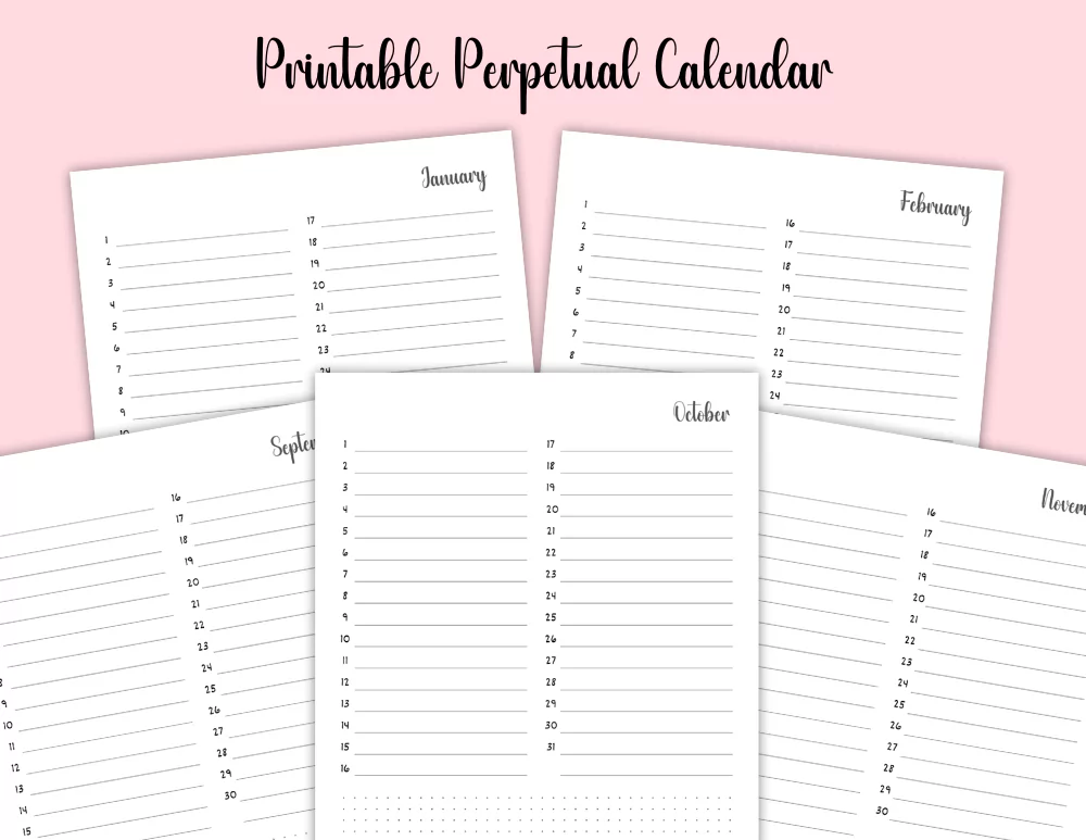 Free Printable Perpetual Calendar