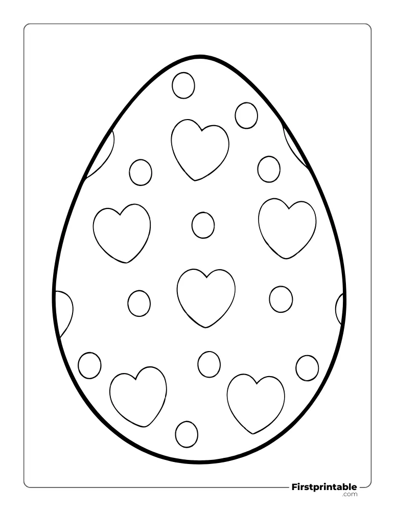 Heart Pattern Easter Egg Template - Full Page Outline