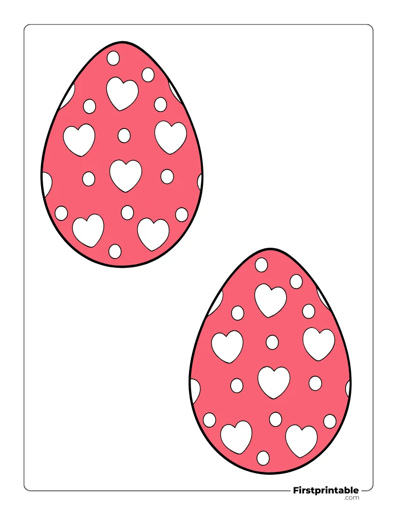 Heart Pattern Easter Egg Template - Large Colored