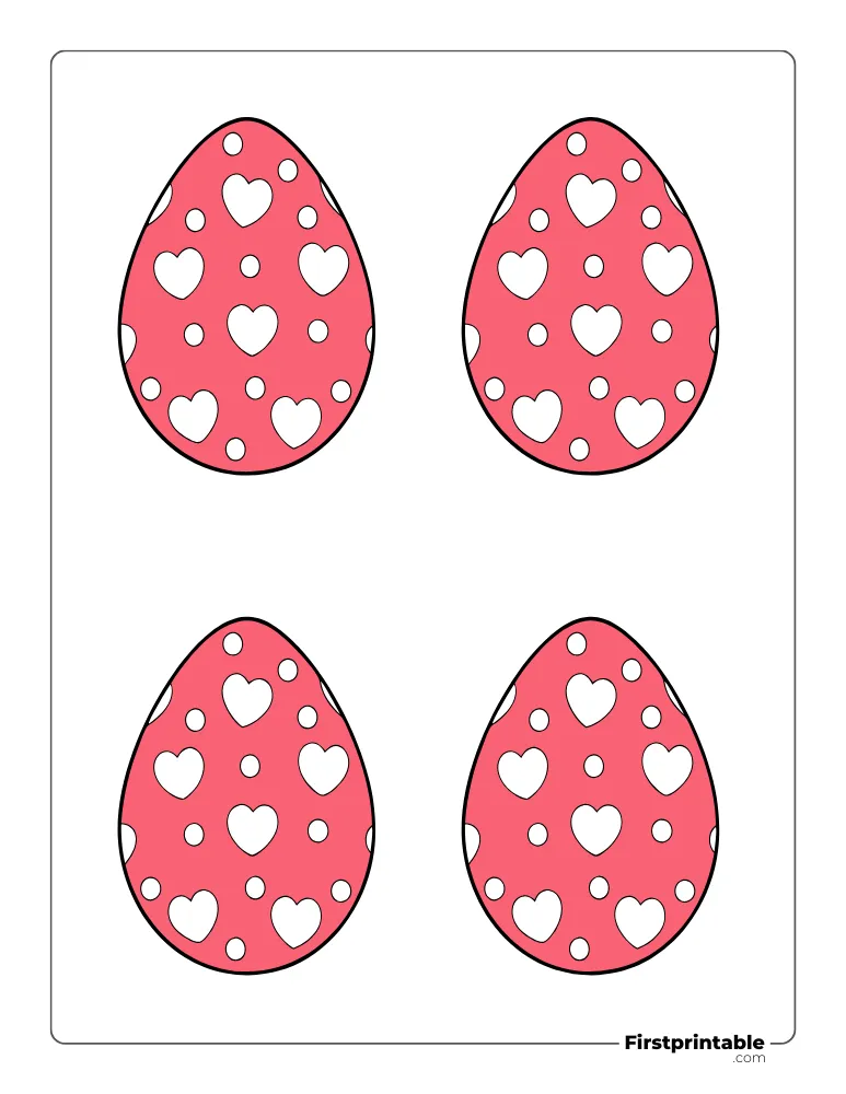 Heart Pattern Easter Egg Template - Medium Colored