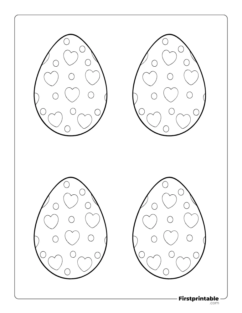 Heart Pattern Easter Egg Template - Medium Outline