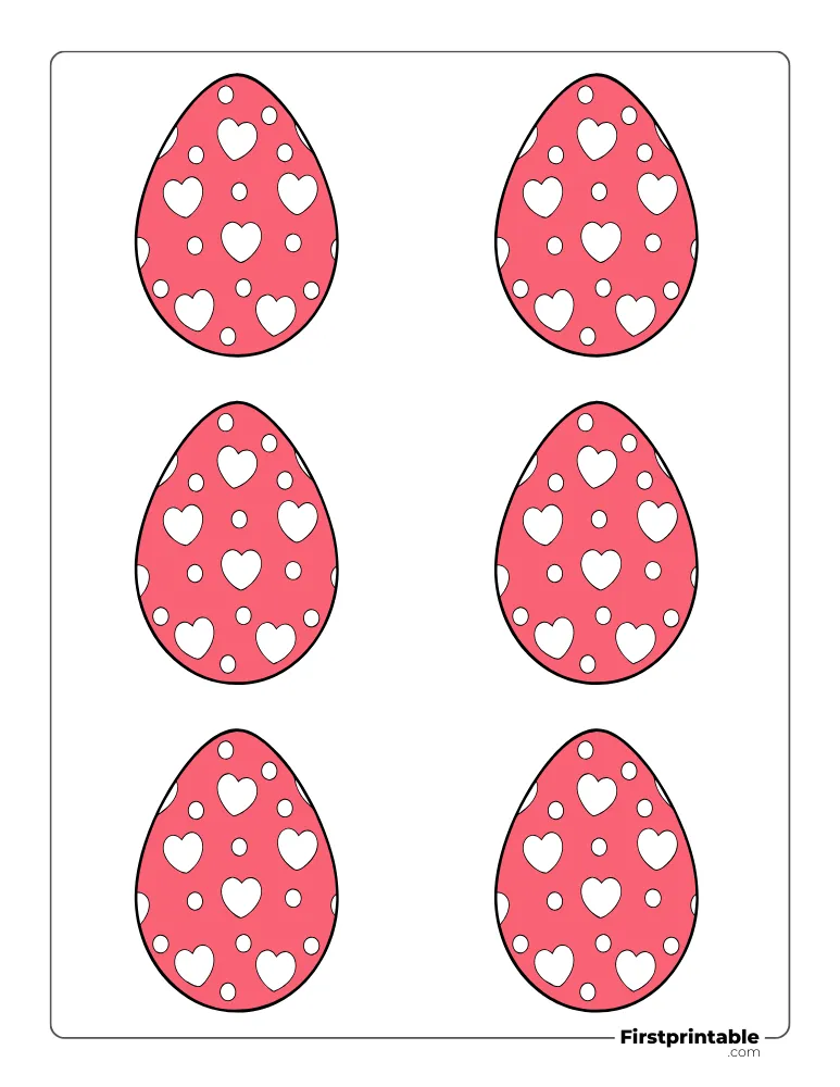 Heart Pattern Easter Egg Template - Small Colored