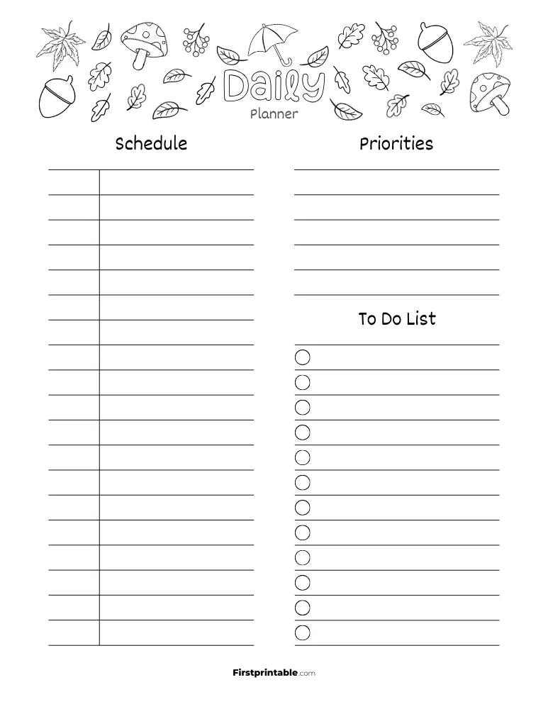 Printable Daily Planner Fall Themed Template 12