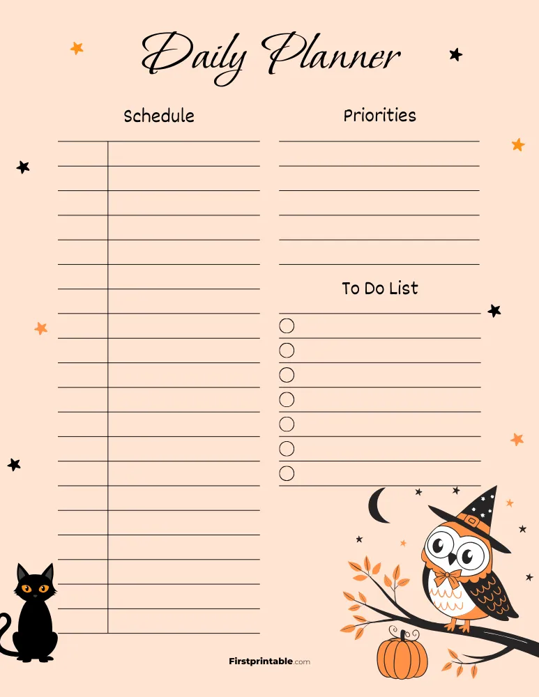 Printable Daily Planner Halloween Template 02