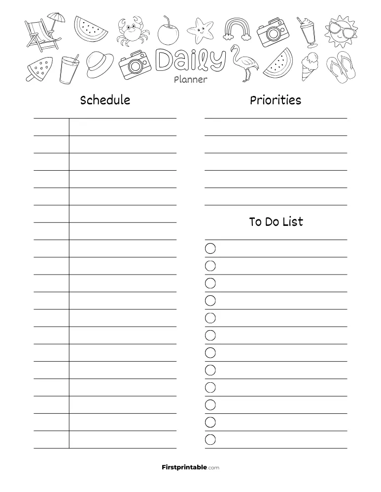 Printable Daily Planner Summer Themed Template 10