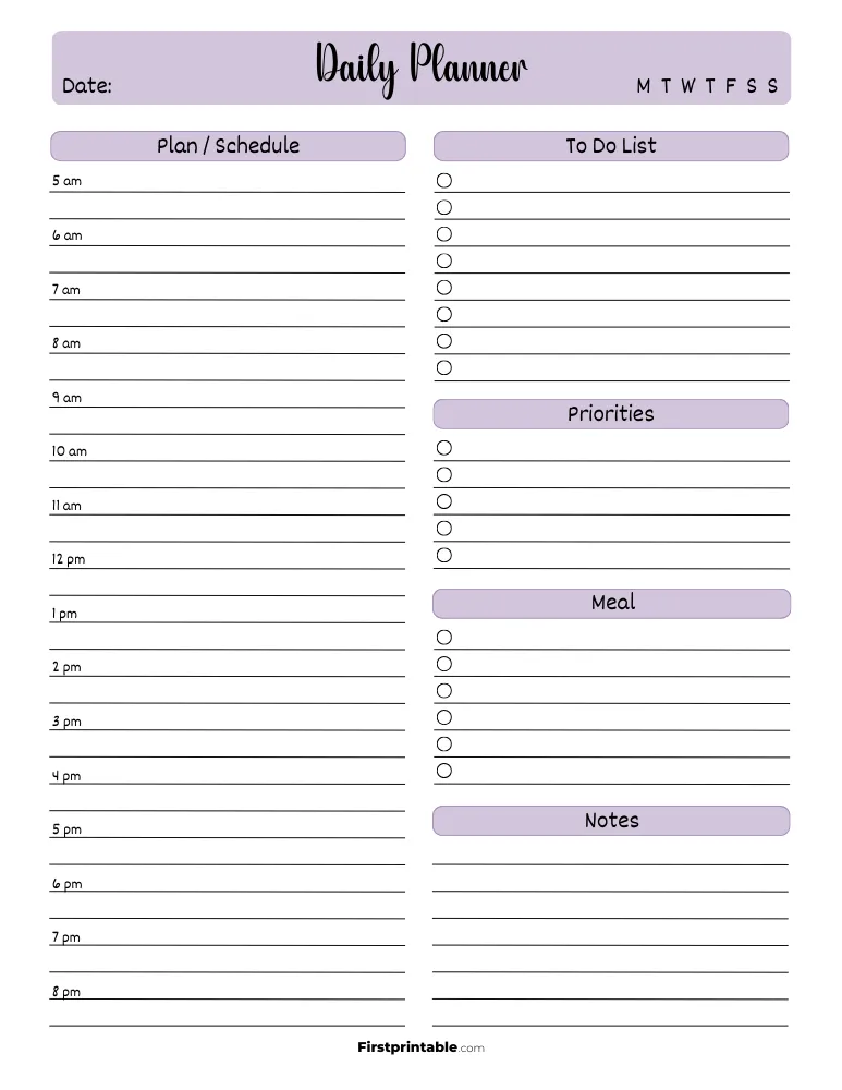 Printable Daily Planner Template 29