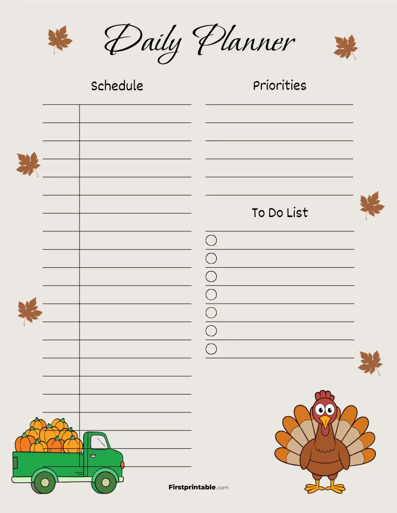 Printable Daily Planner Thanksgiving Template 04