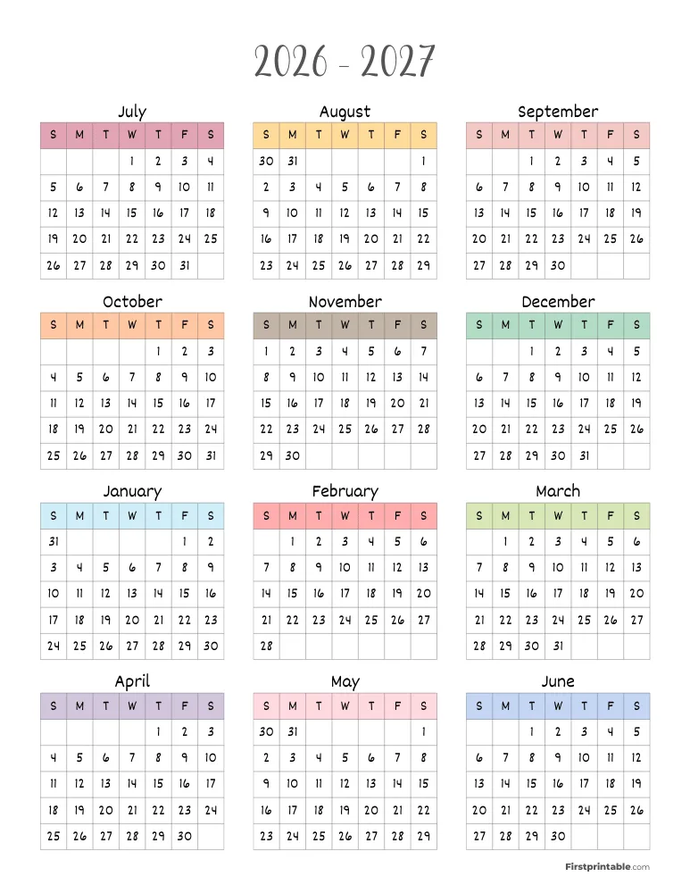 2026 - 2027 Year Calendar