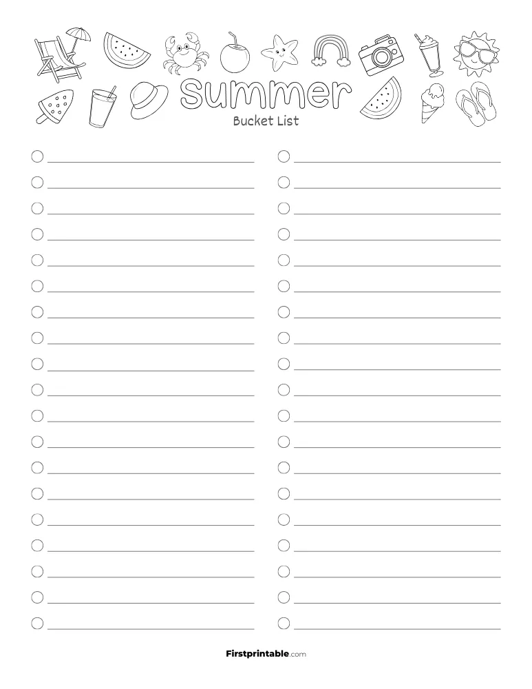 Printable Summer Bucket List Template 01