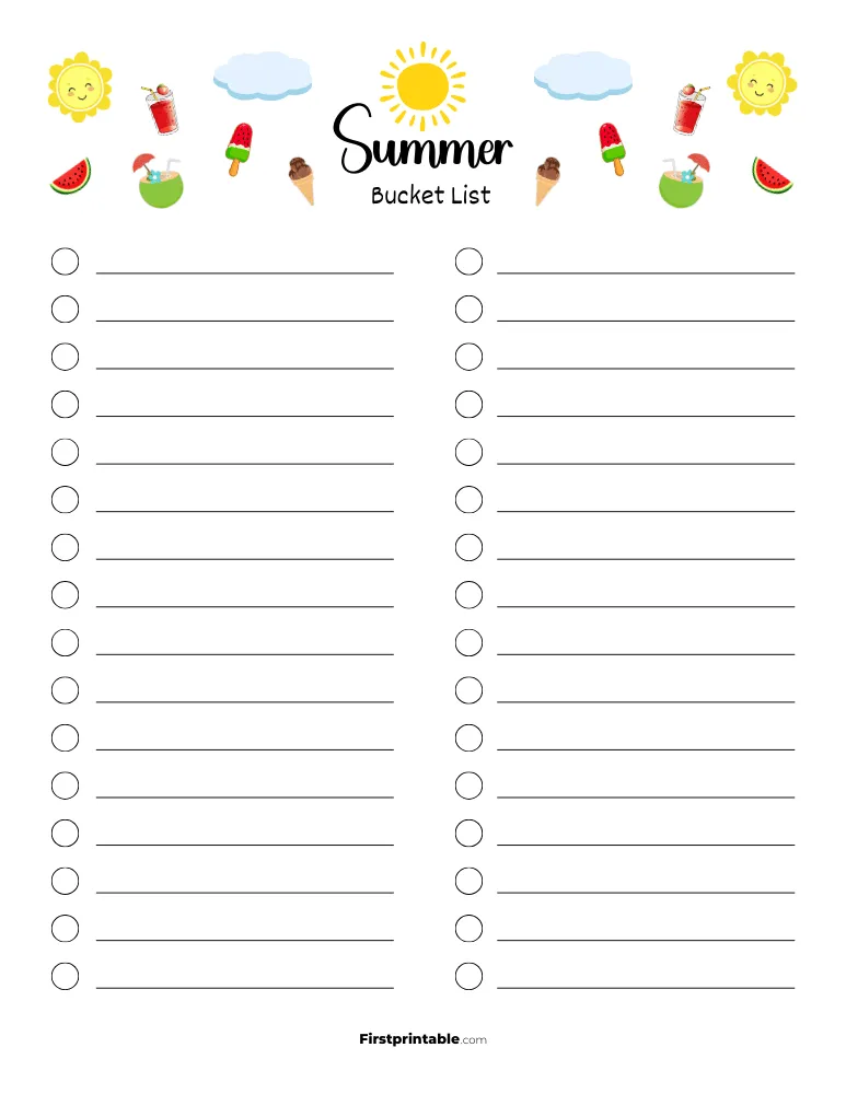 Printable Summer Bucket List Template 03