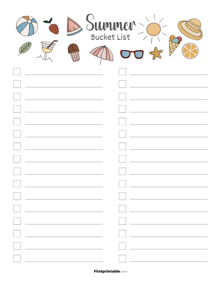 Summer Bucket List 12 Free PDF Templates