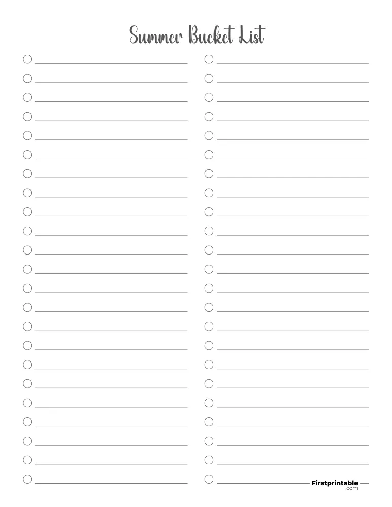 Summer Bucket List 12 Free PDF Templates