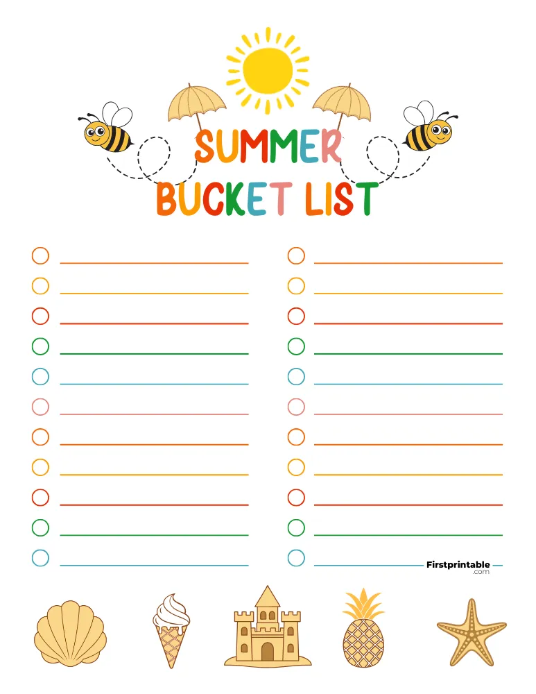 Printable Summer Bucket List Template 09