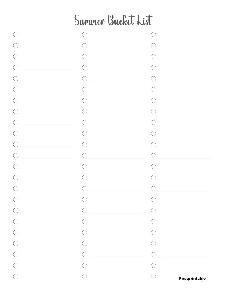 Printable Summer Bucket List Template 10