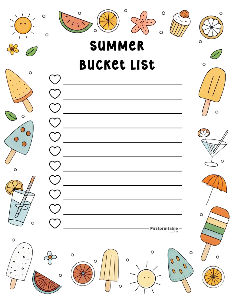 Summer Bucket List 12 Free PDF Templates Summer Bucket List 12 Free PDF Templates