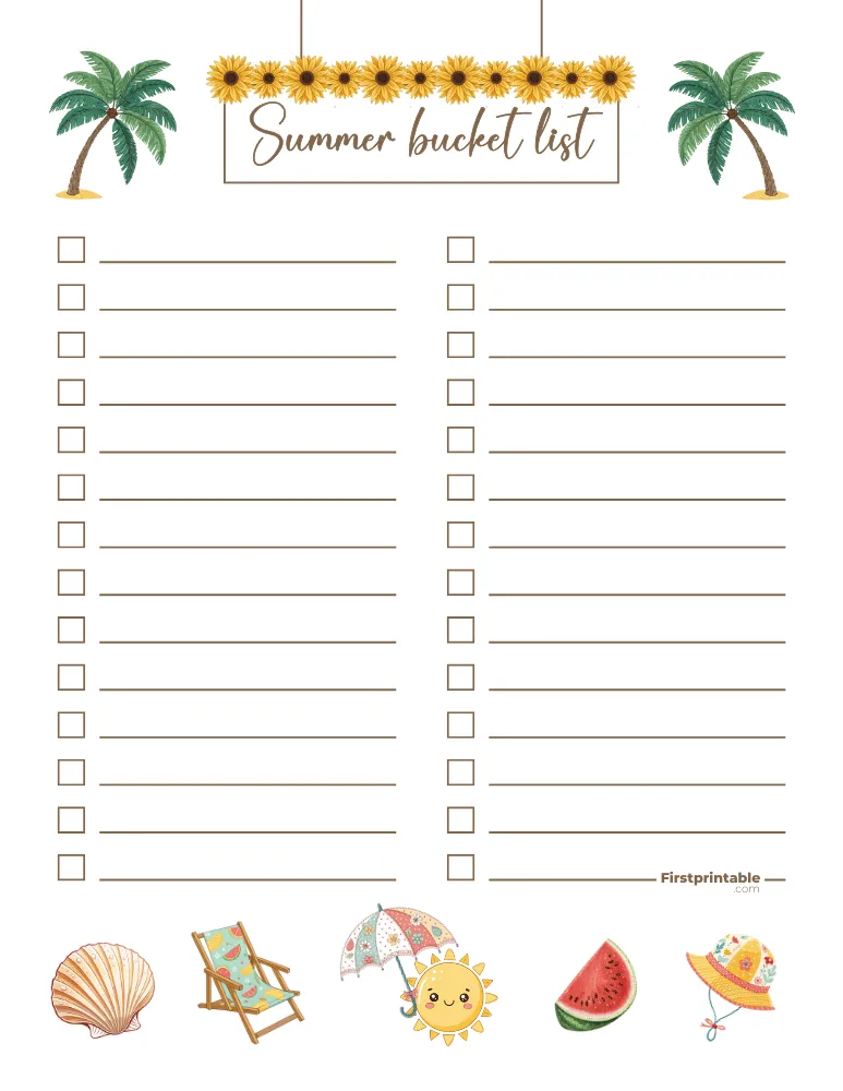 Printable Summer Bucket List Template 12