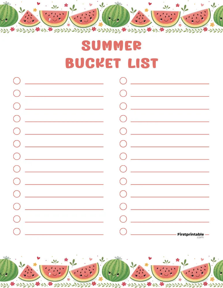 Printable Summer Bucket List Template 14