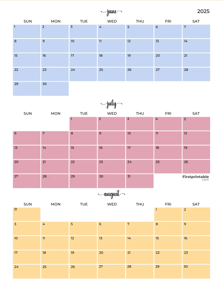 Printable Summer Calendar 2025 Template 05