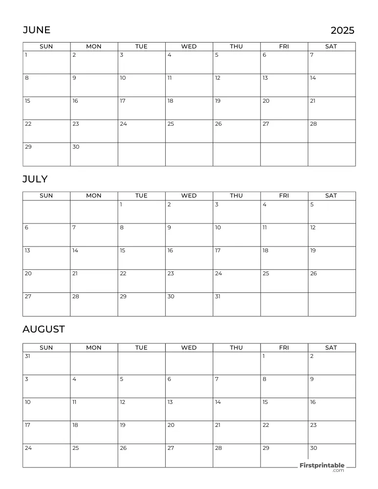 Printable Summer Calendar 2025 Template 06