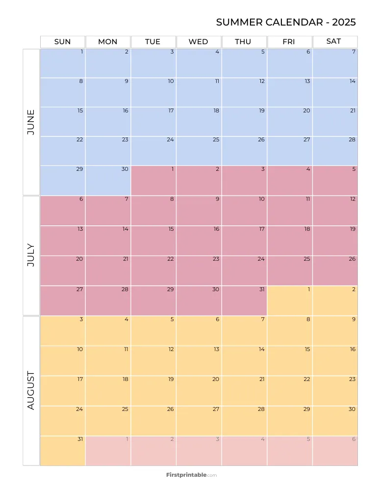 Printable Summer Calendar 2025 Template 07