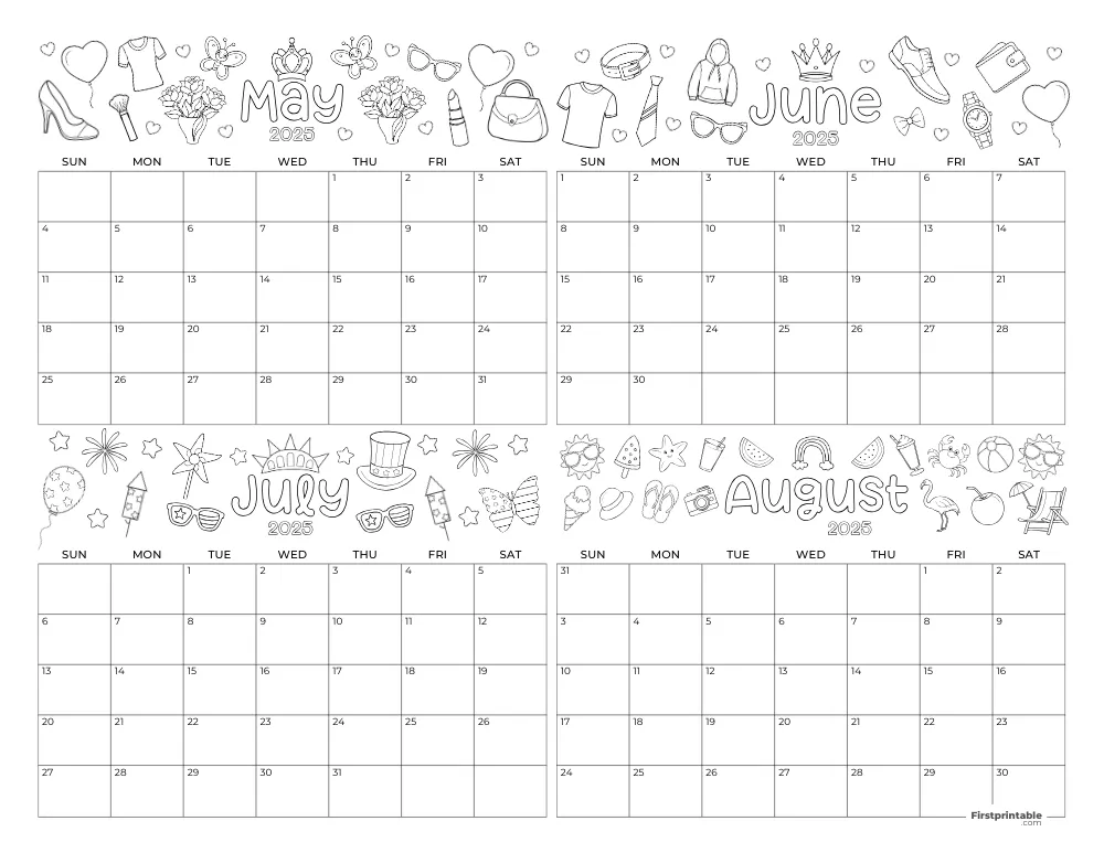 Printable Summer Calendar 2025 Template 11