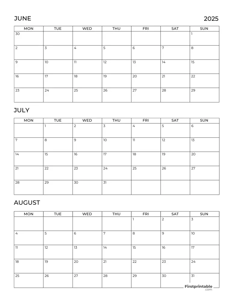 Printable Summer Calendar 2025 Template 15