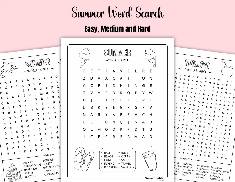 Printable Summer Word Search