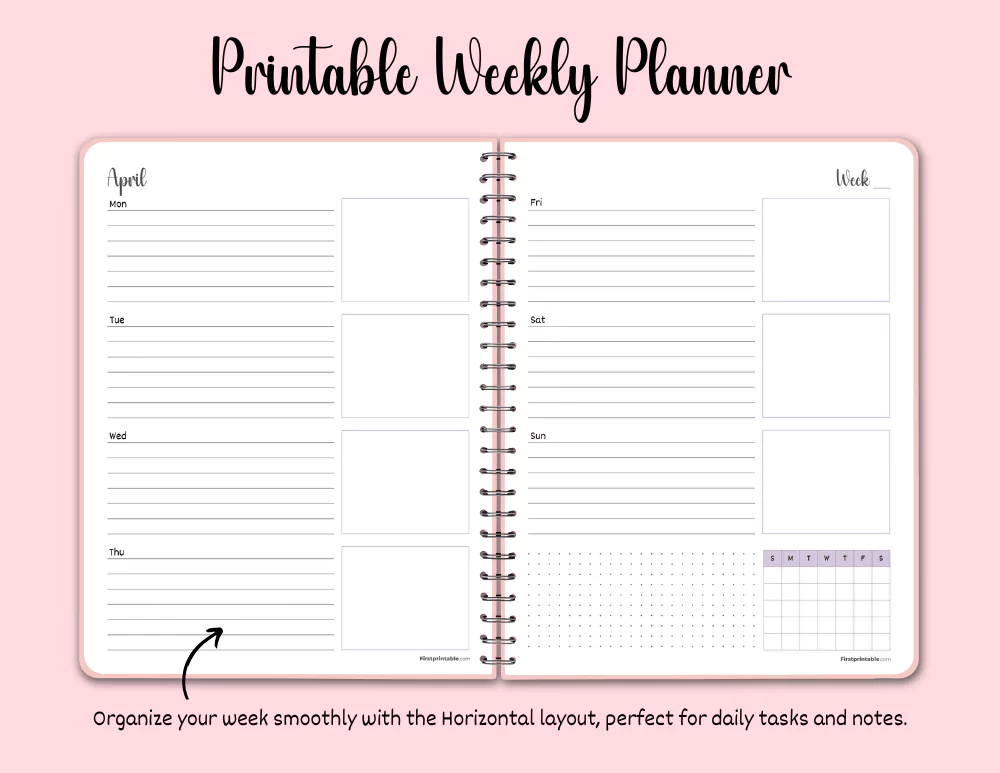 Printable Weekly Planner Horizontal Layout