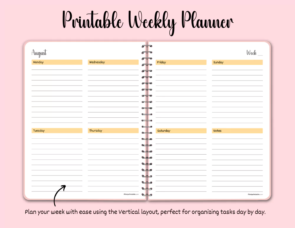 Printable Weekly Planner Vertical Layout