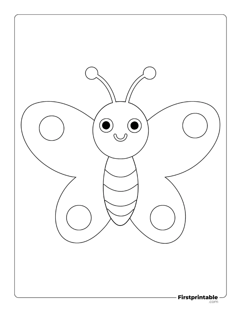 Simple Cartoon Butterfly Template - Large Outline