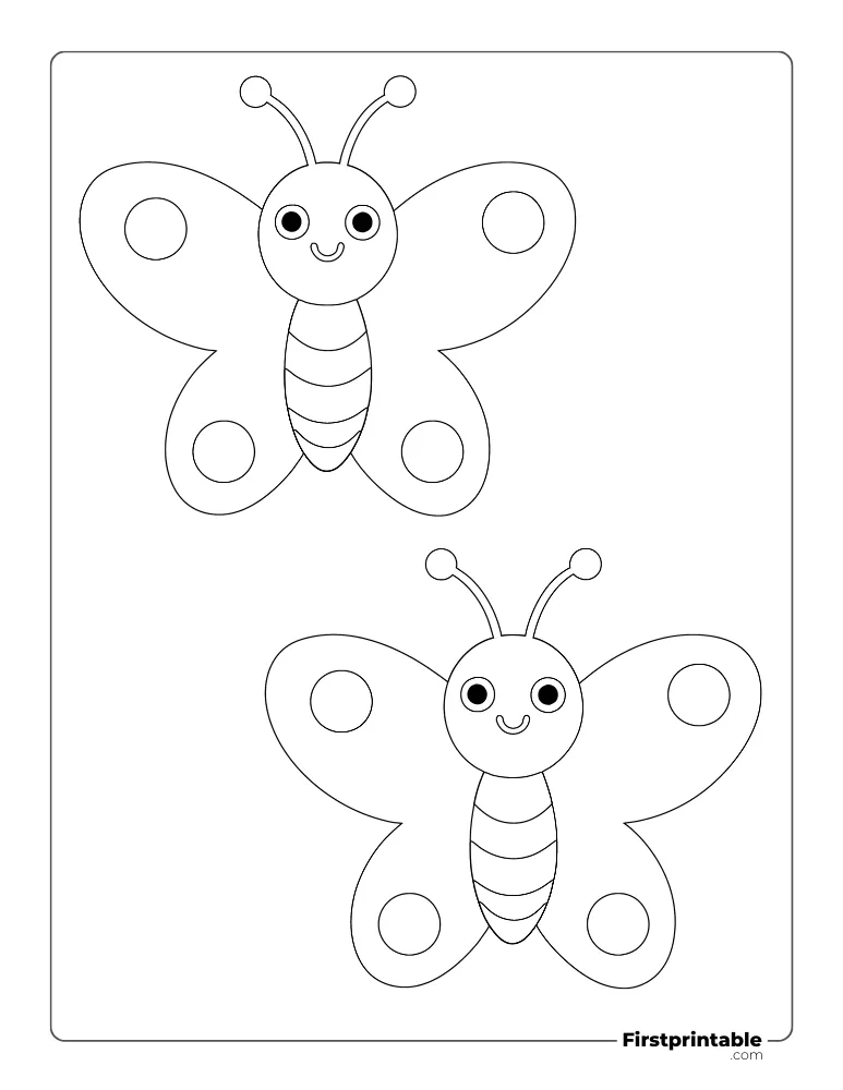 Simple Cartoon Butterfly Template - Medium Outline