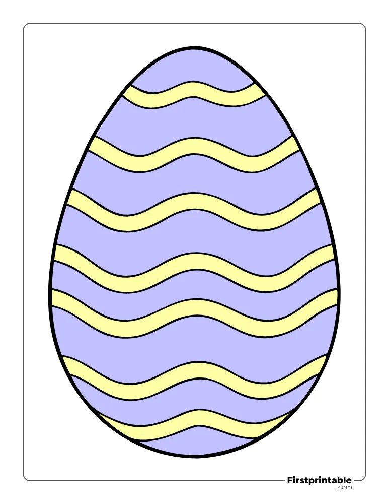 Wavy Line Pattern Easter Egg Template - Full Page Colored