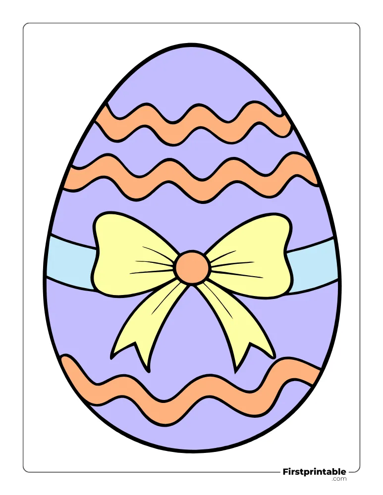 Easter Egg Template with Bow - Full Page Colored