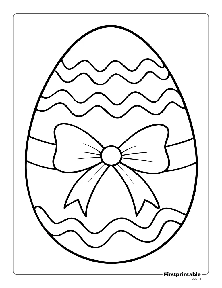 Easter Egg Template with Bow - Full Page Outline