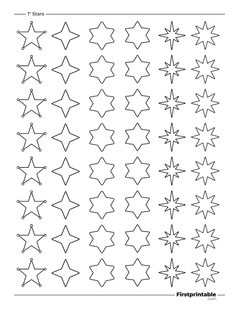 Assorted Star Template - 1 inch Outline