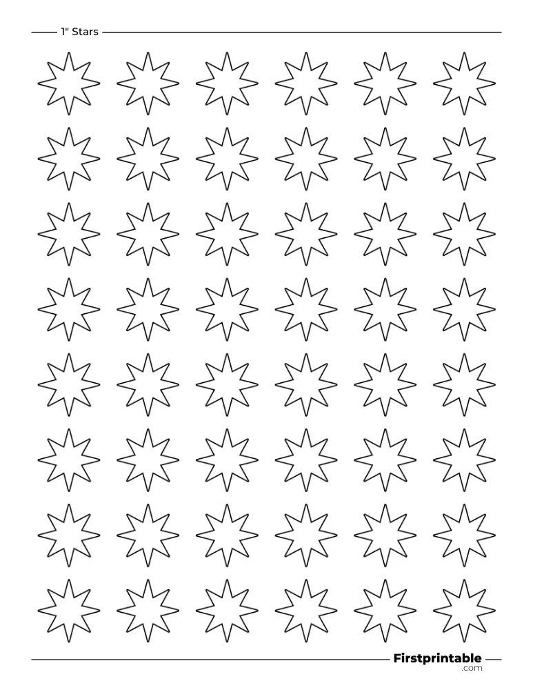 8 pointed - Christmas Star Template - 1 inch Sharp Outline