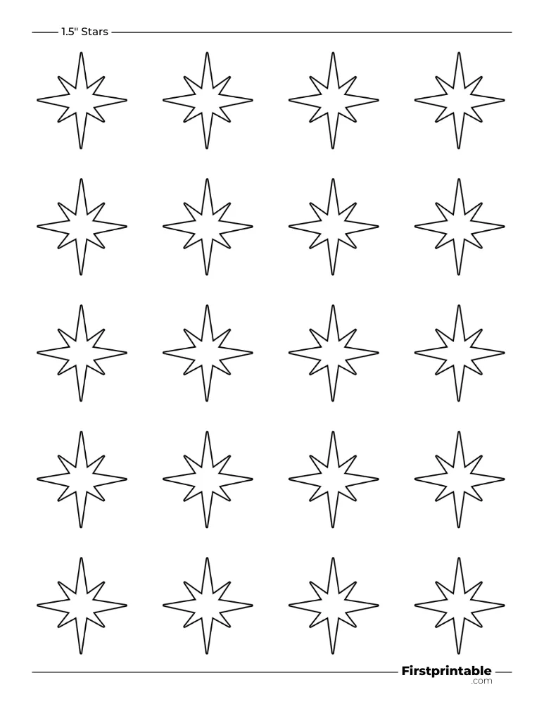 8 pointed - Christmas Star Template - 1.5 inch Outline