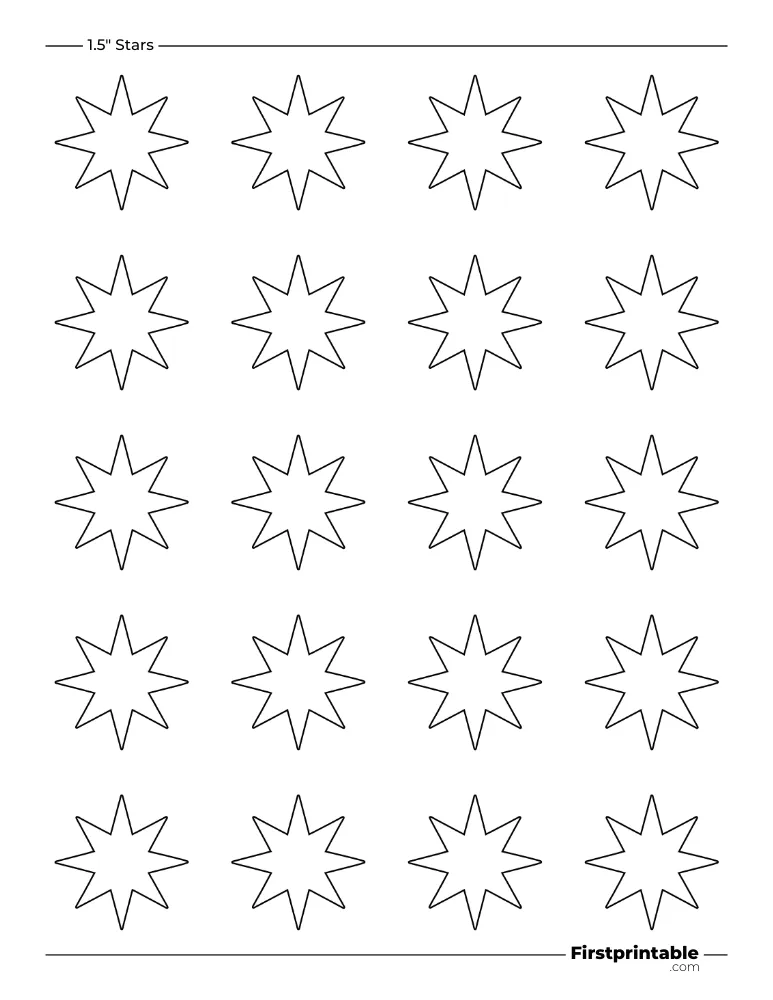8 pointed - Christmas Star Template - 1.5 inch Sharp Outline