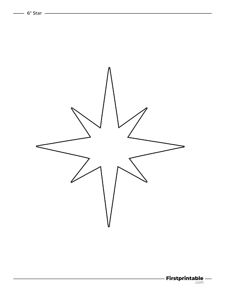 8 pointed - Christmas Star Template - 6 inch Outline