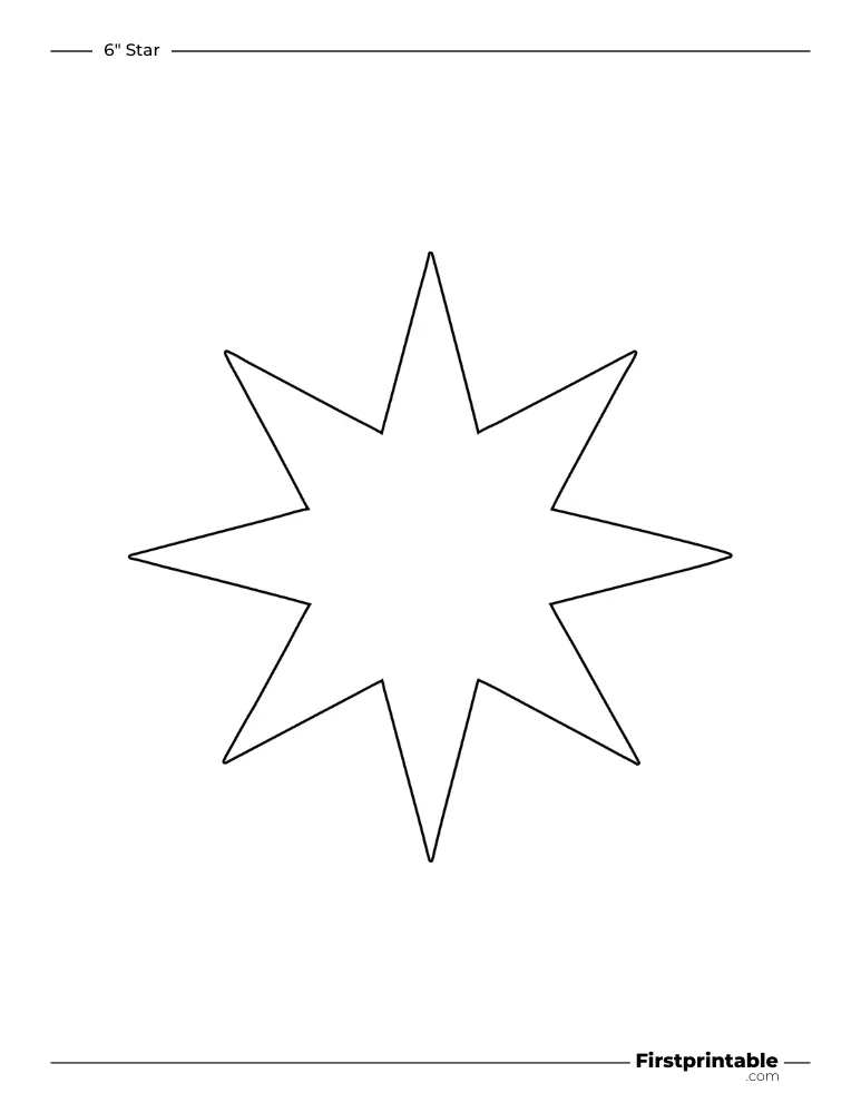 8 pointed - Christmas Star Template - 6 inch Sharp Outline