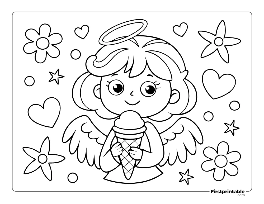 Angel with Ice Cream Coloring Page