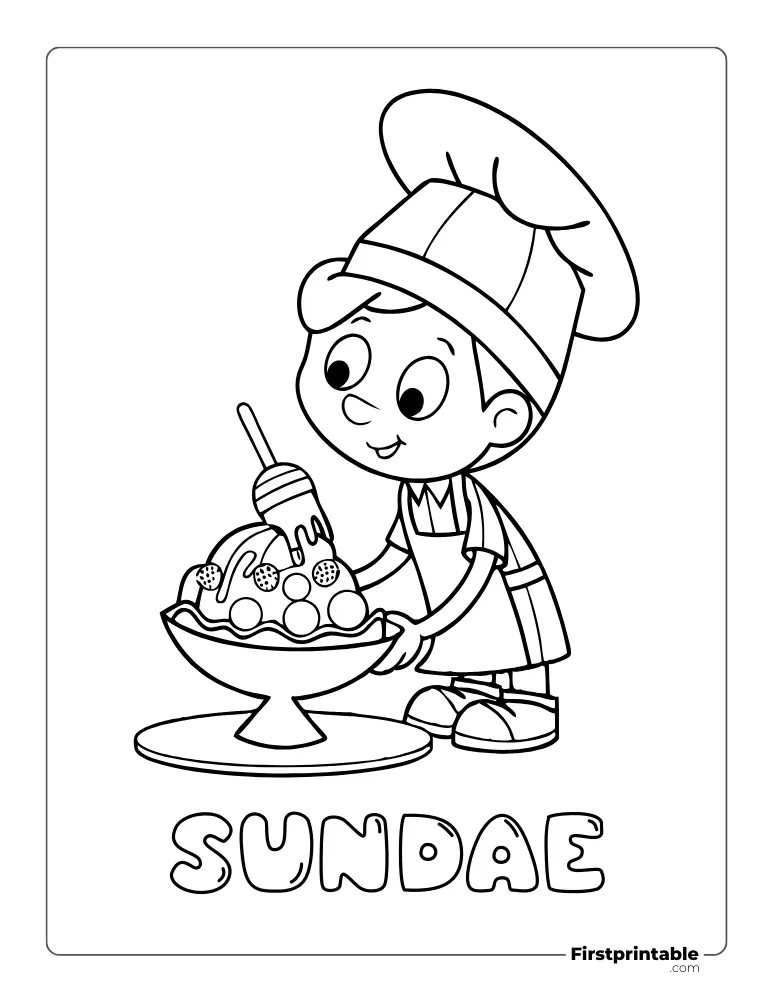 Little Chef with Sundae Coloring Sheet