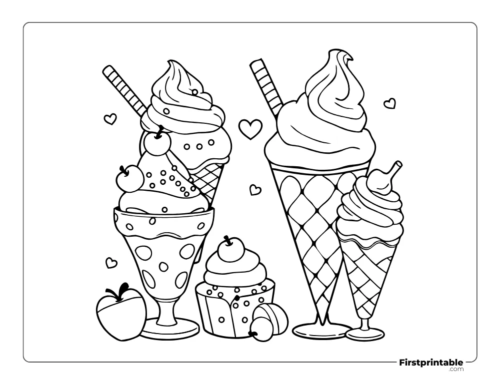 Ice Cream Dessert Coloring Page